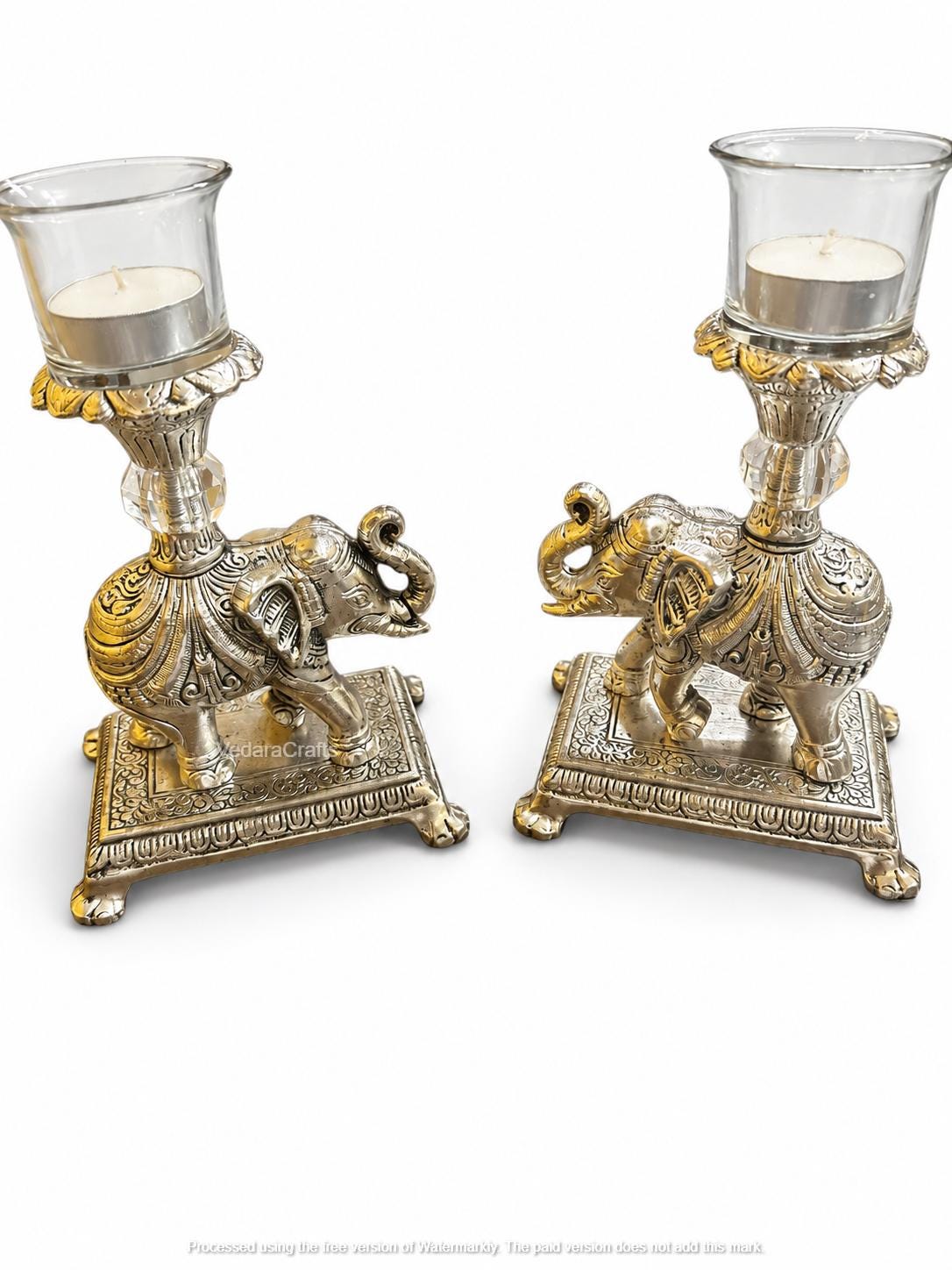 German Silver Elephant Tealight Holders, Ornate Candle Set, Festive Decor