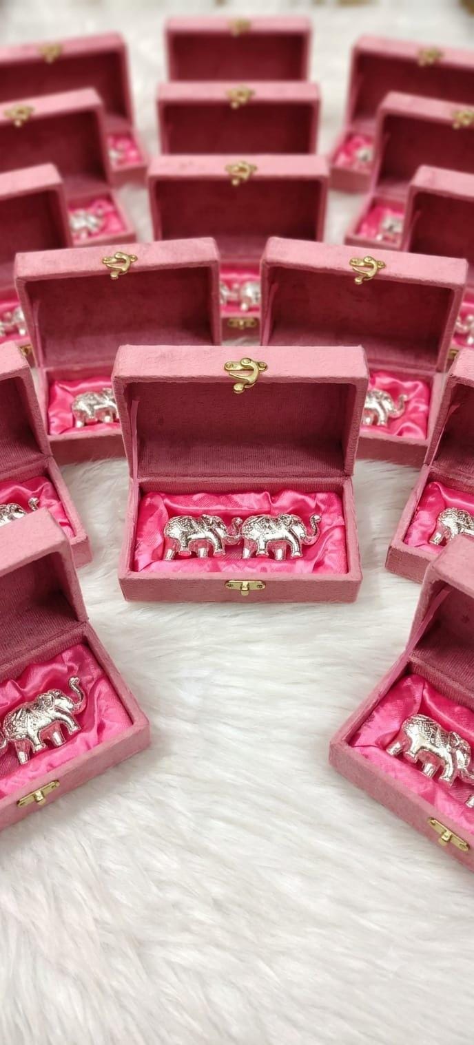 Handcrafted Antique Silver-Plated Elephant Idols (Pack Of 2) | Vastu Idol | Table Decor