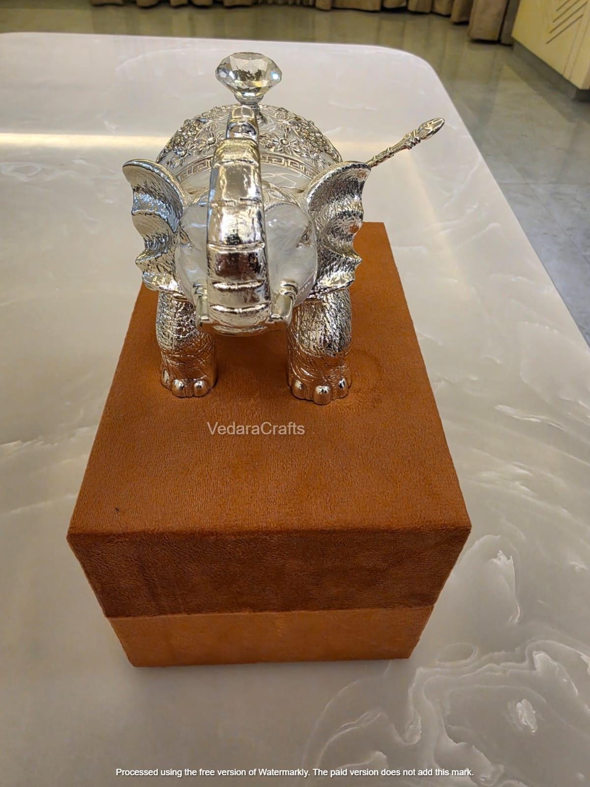 Silver Plated Elephant Sugar Bowl, Pearl White Enamel, Wedding Gift (12cm)
