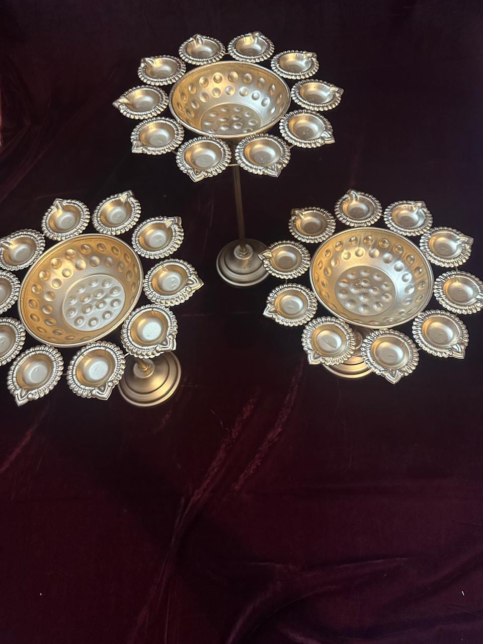 Gold Floral Diya Urli Set | Traditional Indian Diwali Decor (Stand Included)