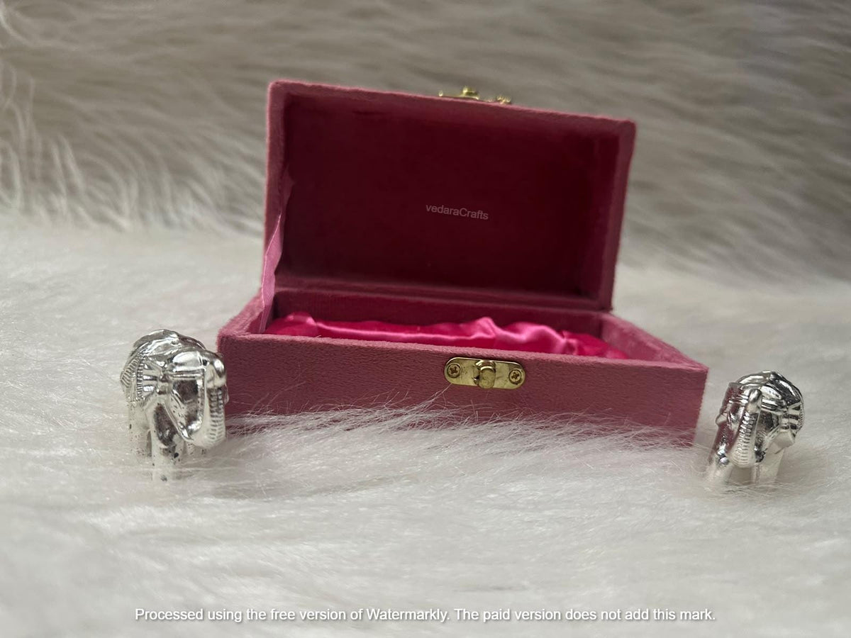 Handcrafted Antique Silver-Plated Elephant Idols (Pack Of 2) | Vastu Idol | Table Decor