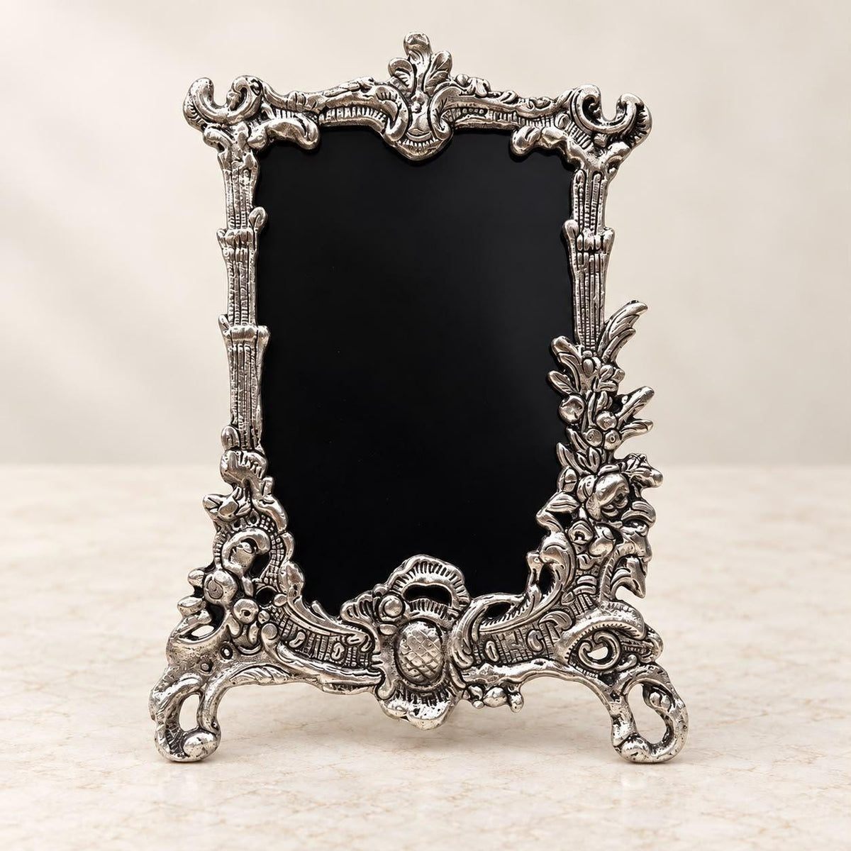 Ornate German Silver Photo Frame, Vintage Floral Design, 8x6 Inch , Handcrafted frame .