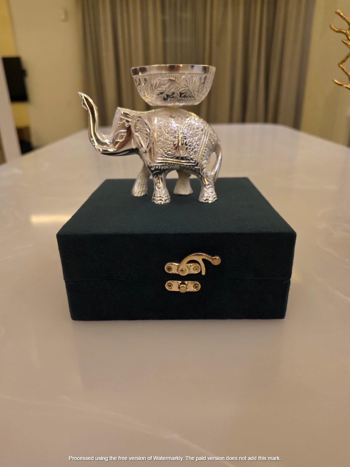 German Silver Elephant Bowl, Handcrafted Indian Decor, Diwali Gift (5 Inch)