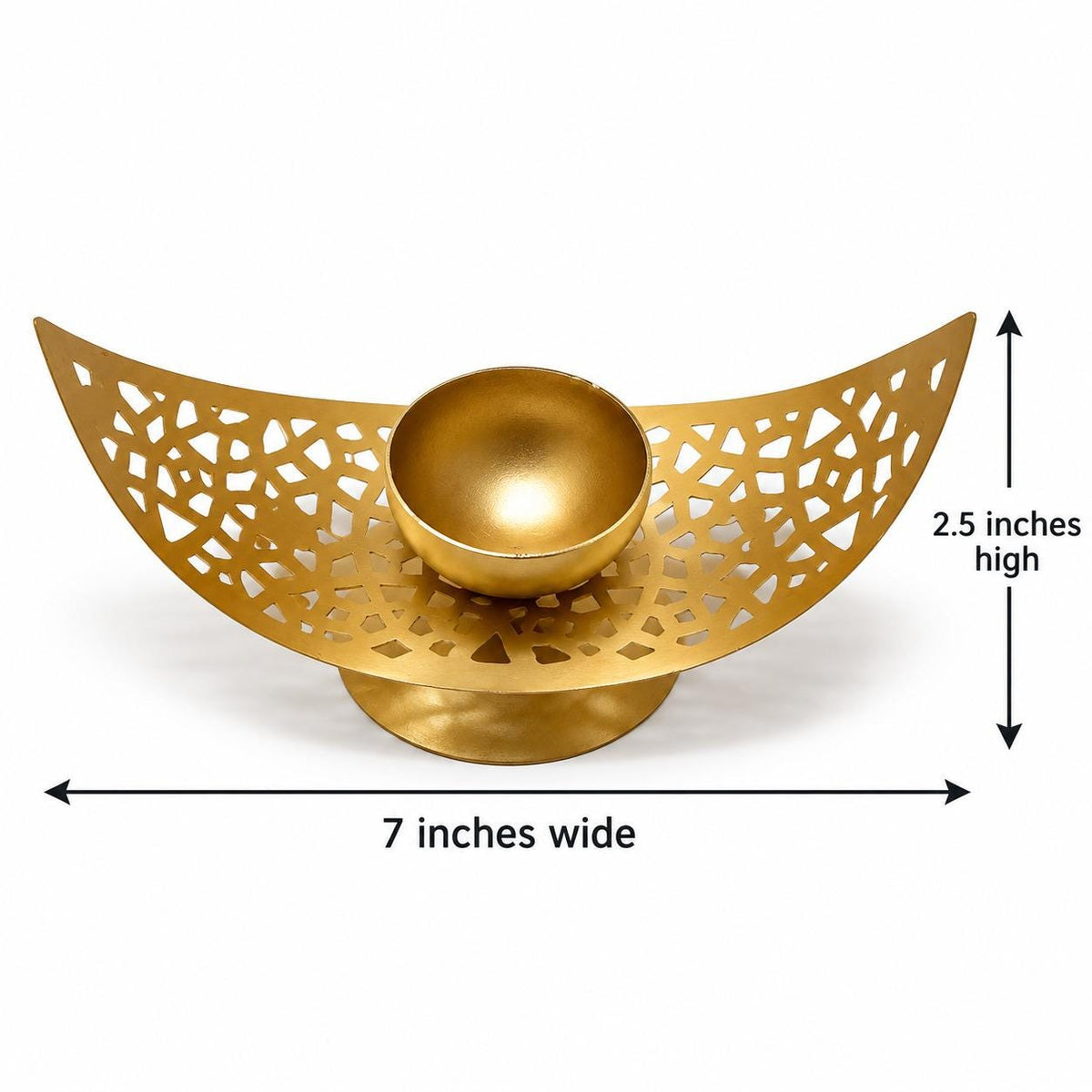 Gold Tone Moon Diya Holders | Curved Metal Tealight Stands (4 Piece Set)| diwali decor | table centerpiece | home decor |festive item