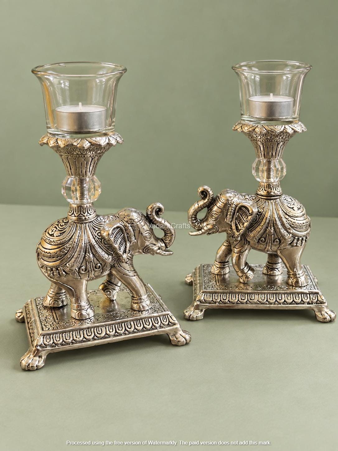 German Silver Elephant Tealight Holders, Ornate Candle Set, Festive Decor