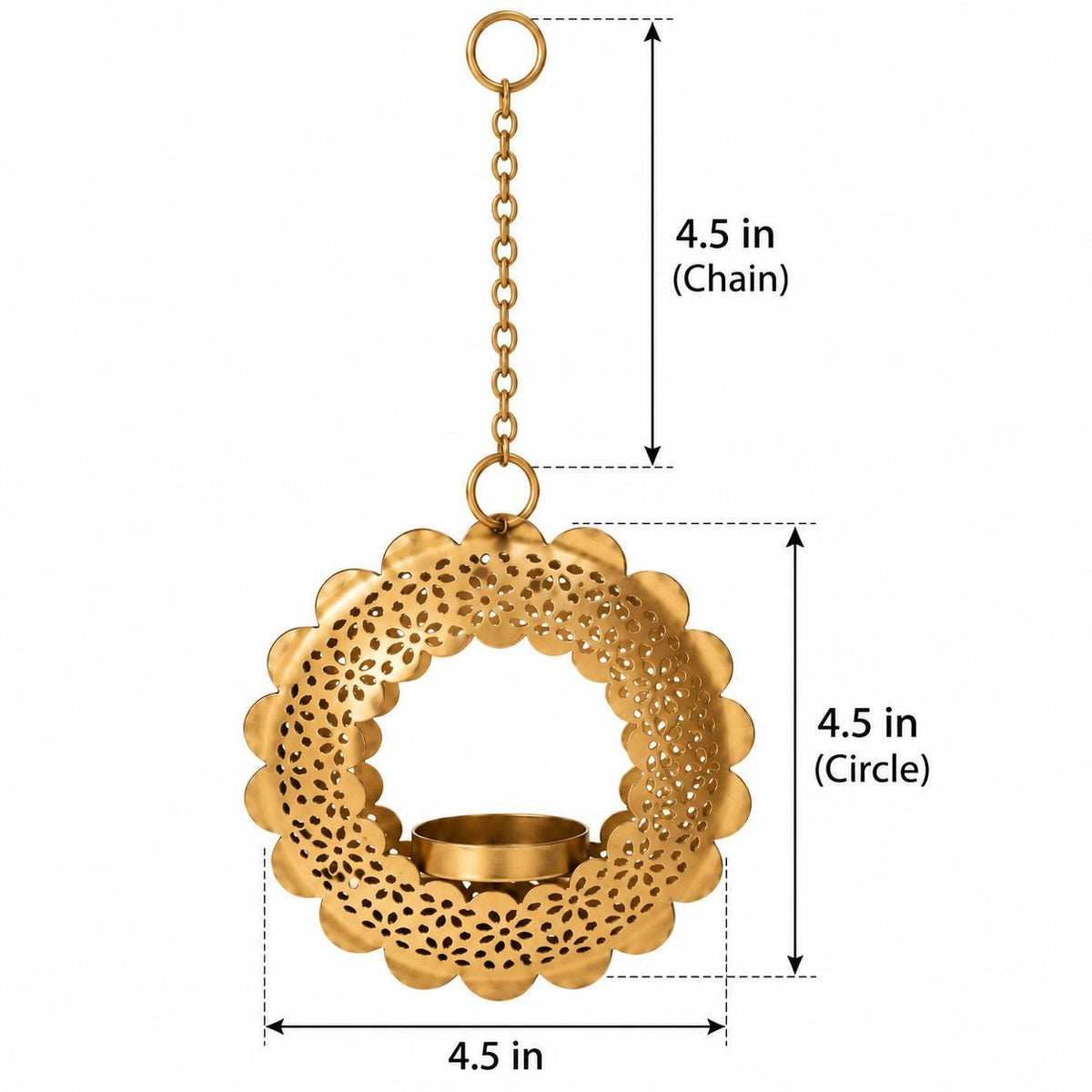 Gold Tone Floral Cutwork Hanging Tealight Holders (Set of 2) | Diwali Pooja Decor