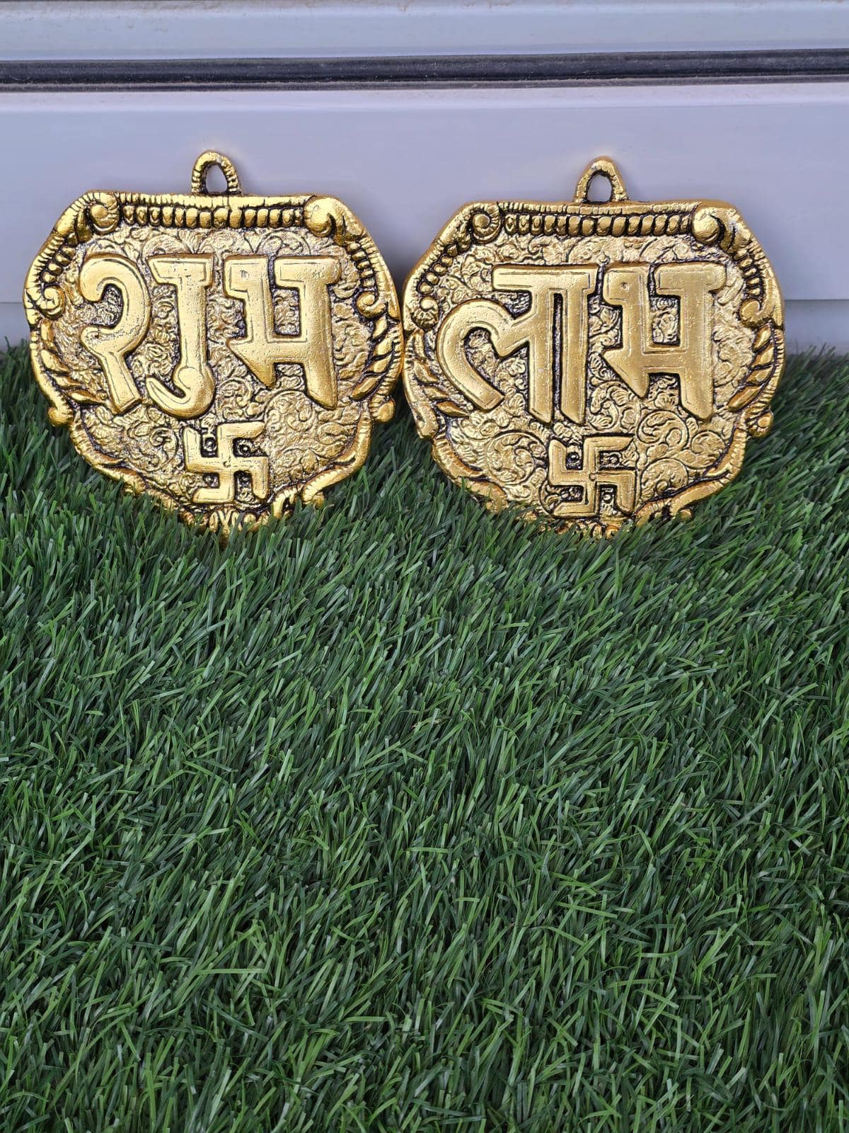 Shubh Labh Wall Hanging Set, Silver Tone Swastik Plaque, Diwali Pooja Decor (4.5 Inch)
