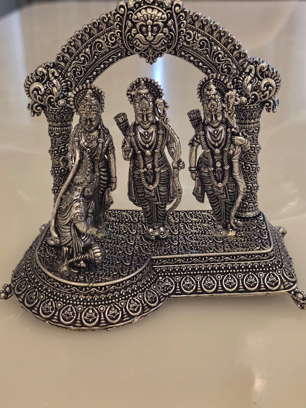 Silver Plated Ram Darbar Murti, 5x5 Inch Idol, Hindu Temple Decor
