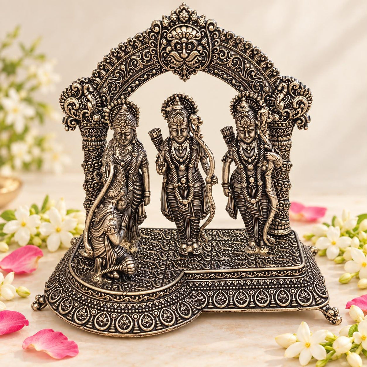 Silver Plated Ram Darbar Murti, 5x5 Inch Idol, Hindu Temple Decor