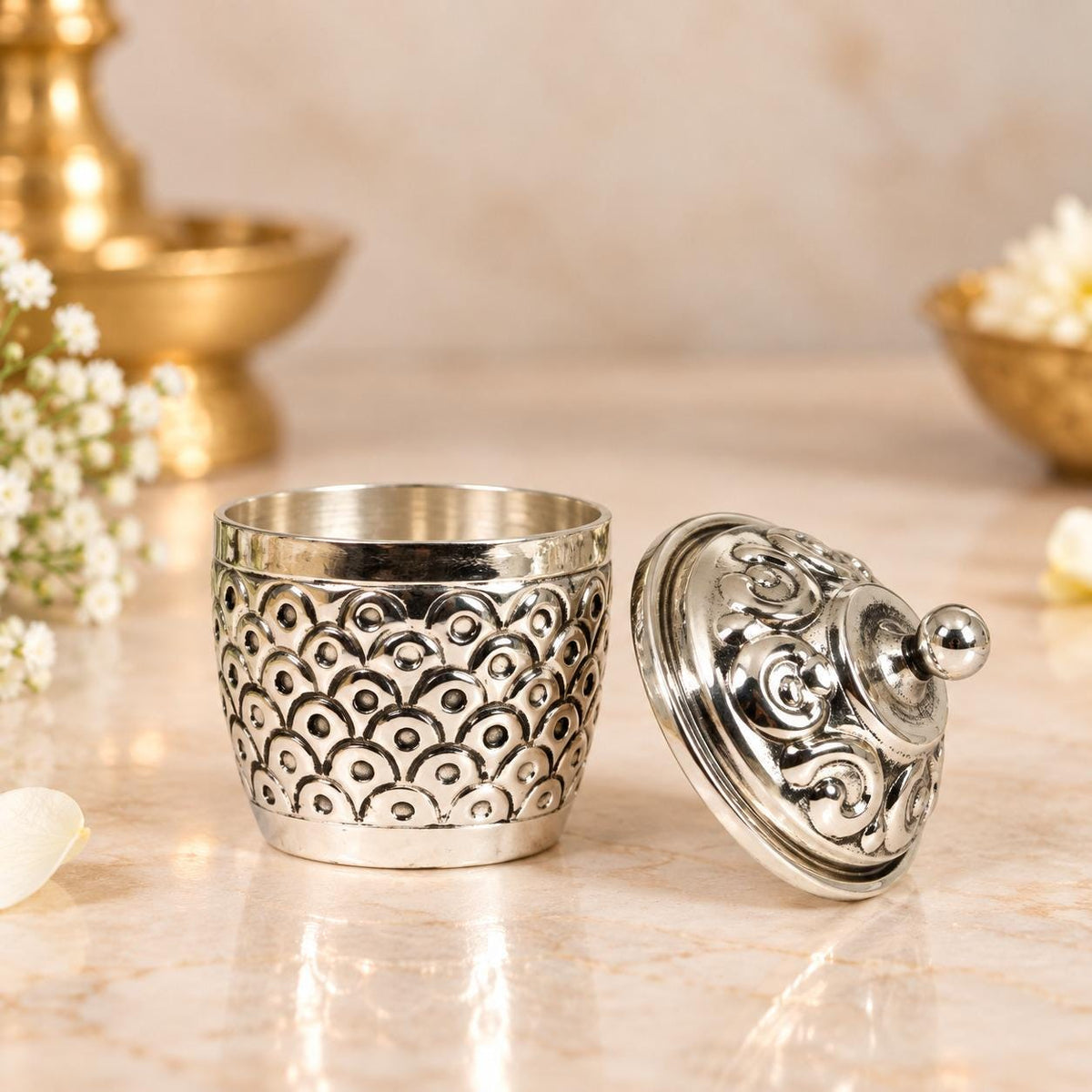 Handcrafted German Silver Kumkum Box, Antique Sindoor Dani, Wedding Gift (2.5*2 Inch), pooja use, triknets , party favors.