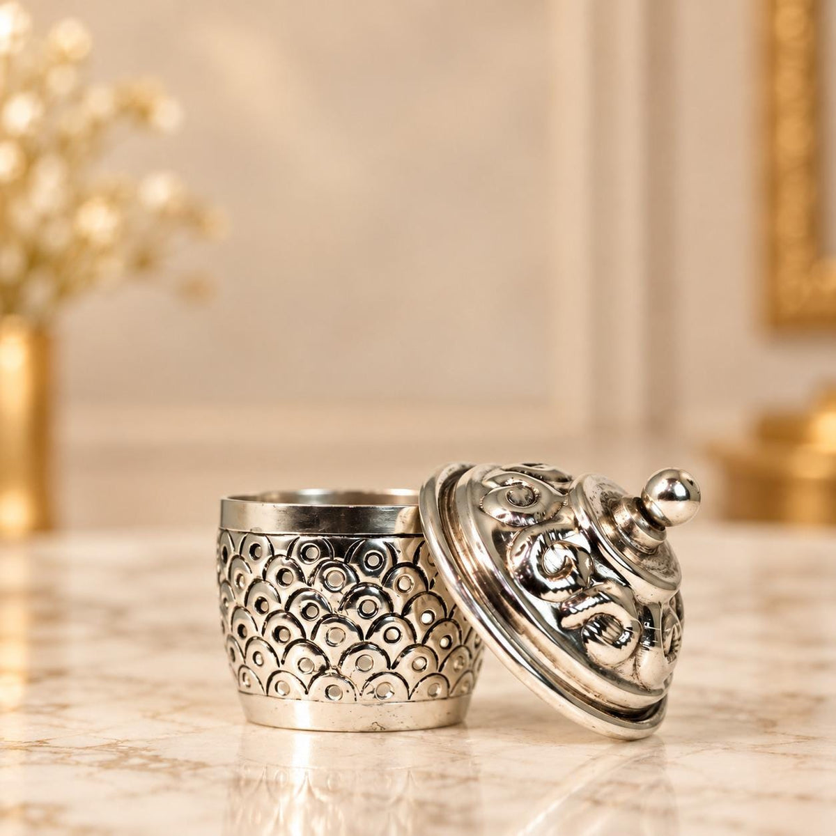 Handcrafted German Silver Kumkum Box, Antique Sindoor Dani, Wedding Gift (2.5*2 Inch), pooja use, triknets , party favors.