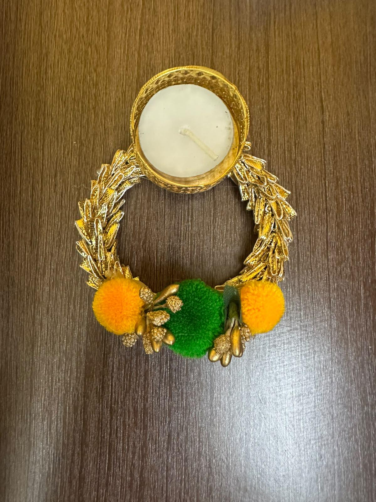 Gold Floral Pom-Pom Tealight Holder | 4-Inch Diwali Pooja Decor (200 pcs)