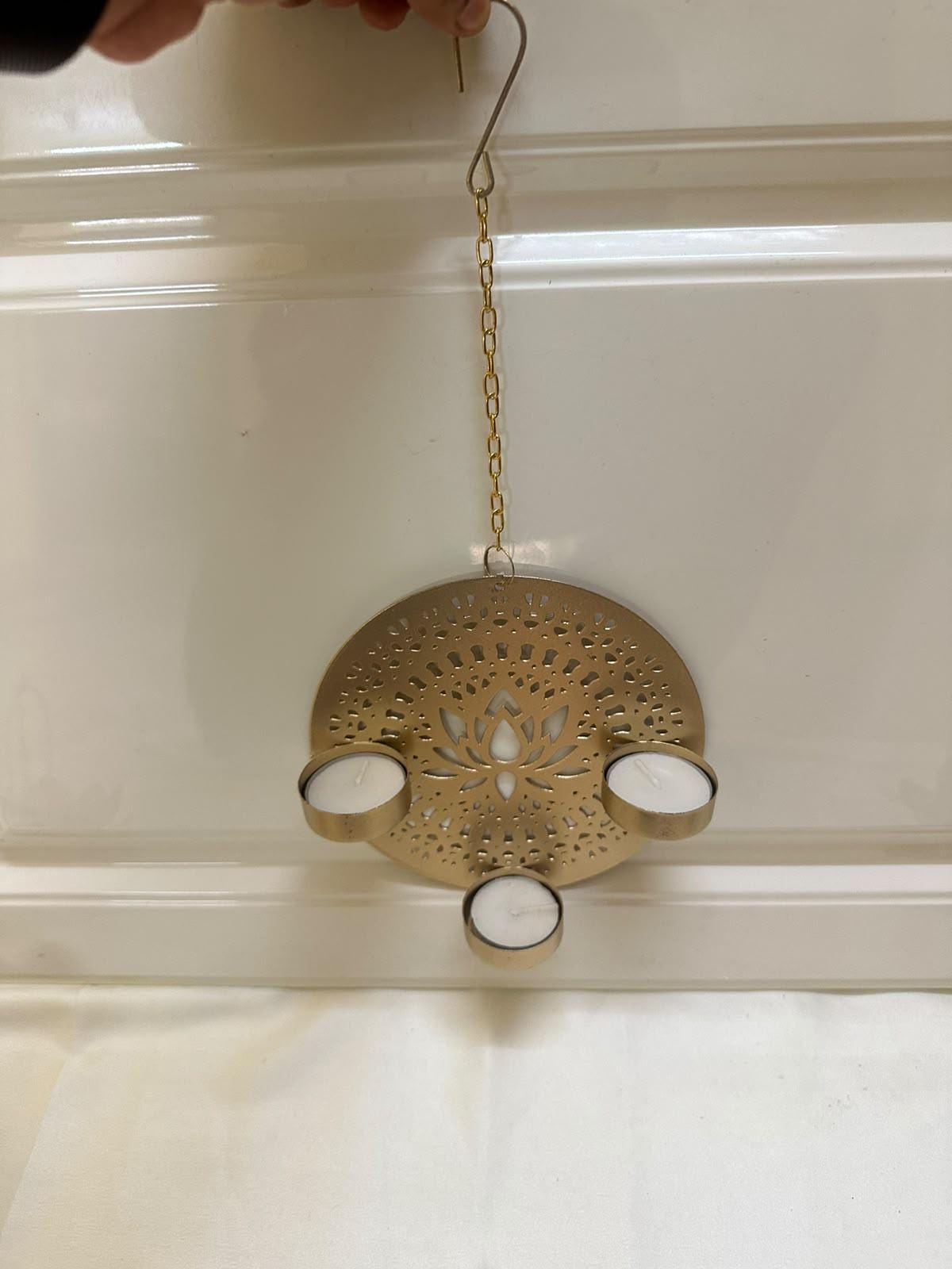 Handcrafted Gold Lotus Tealight Holder | 6" Metal Diya Wall Hanging (Set of 2)