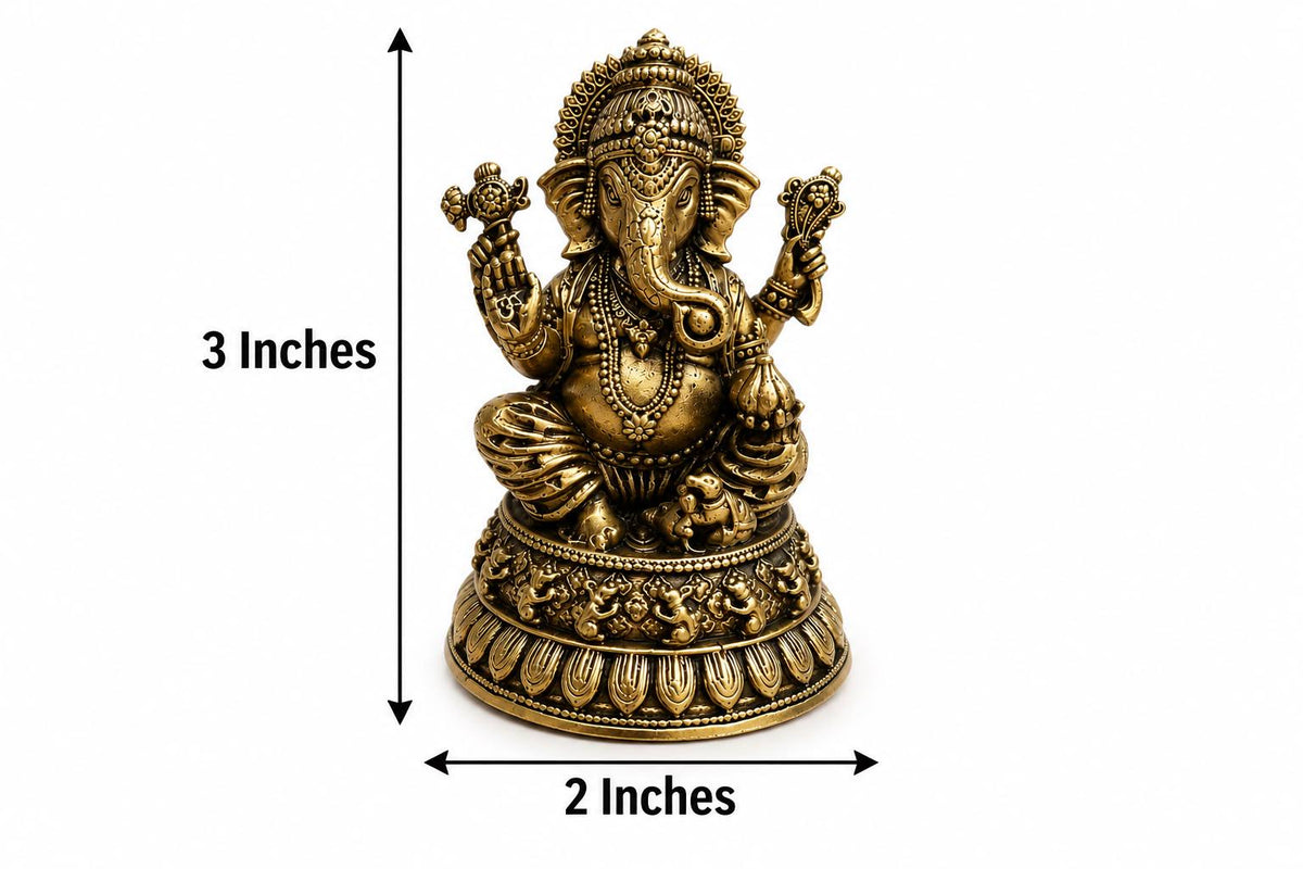 Solid Brass God Ganesha Idol (3 Inches),Hindu God statue for Pooja Temple Decor