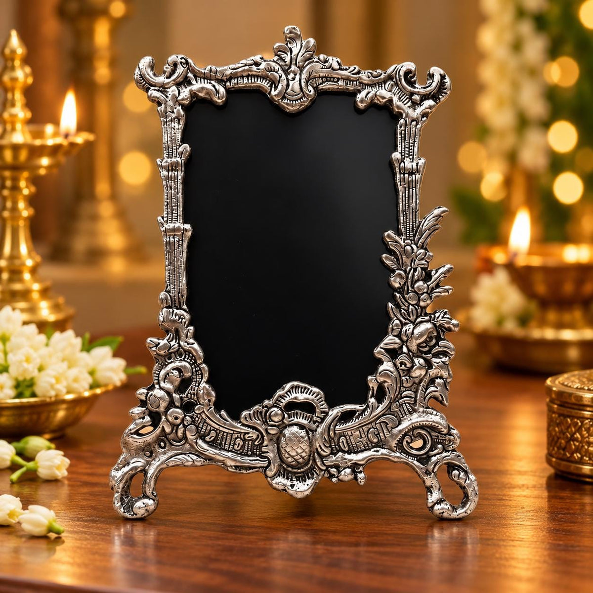 Ornate German Silver Photo Frame, Vintage Floral Design, 8x6 Inch , Handcrafted frame .