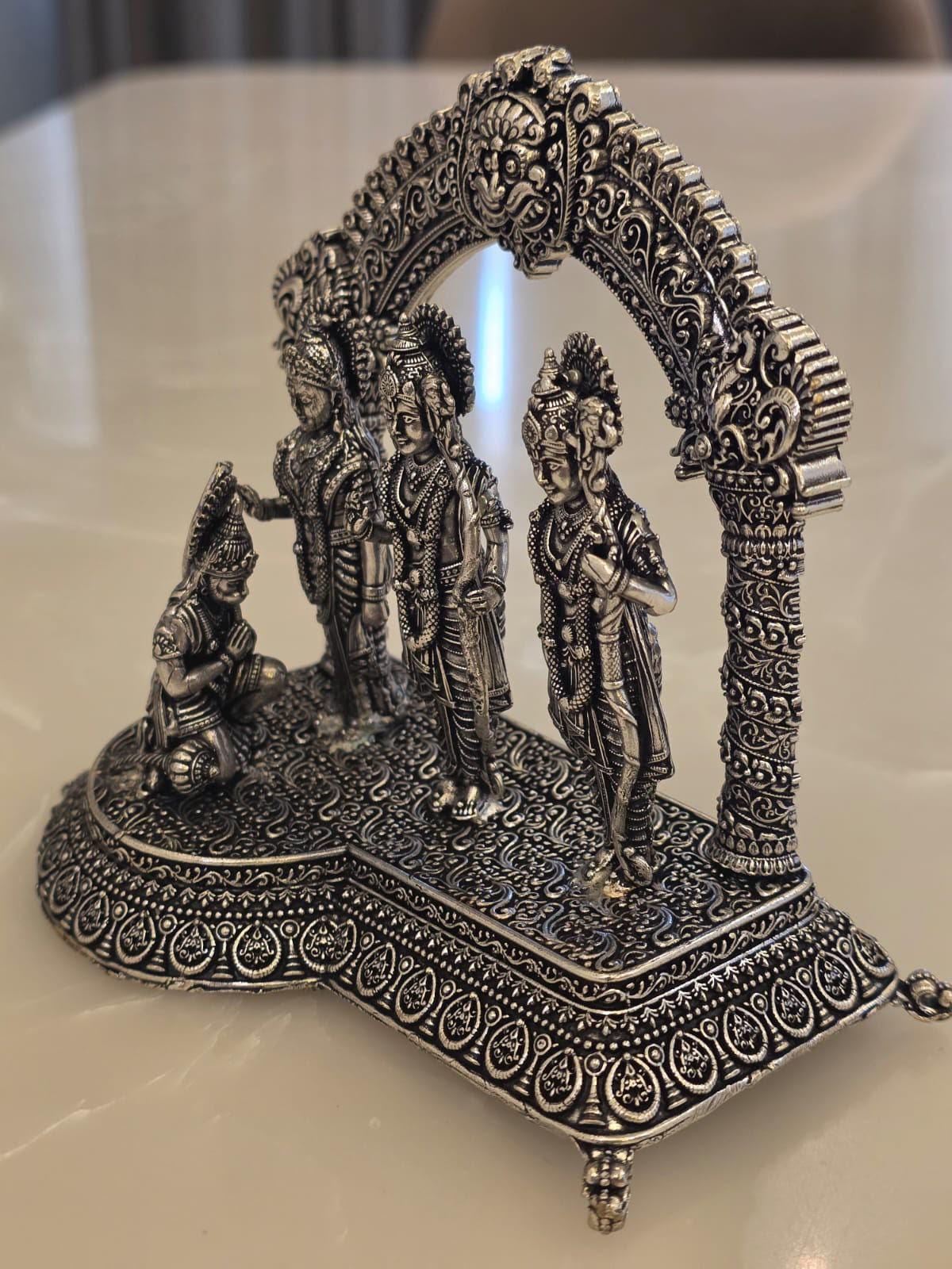 Silver Plated Ram Darbar Murti, 5x5 Inch Idol, Hindu Temple Decor