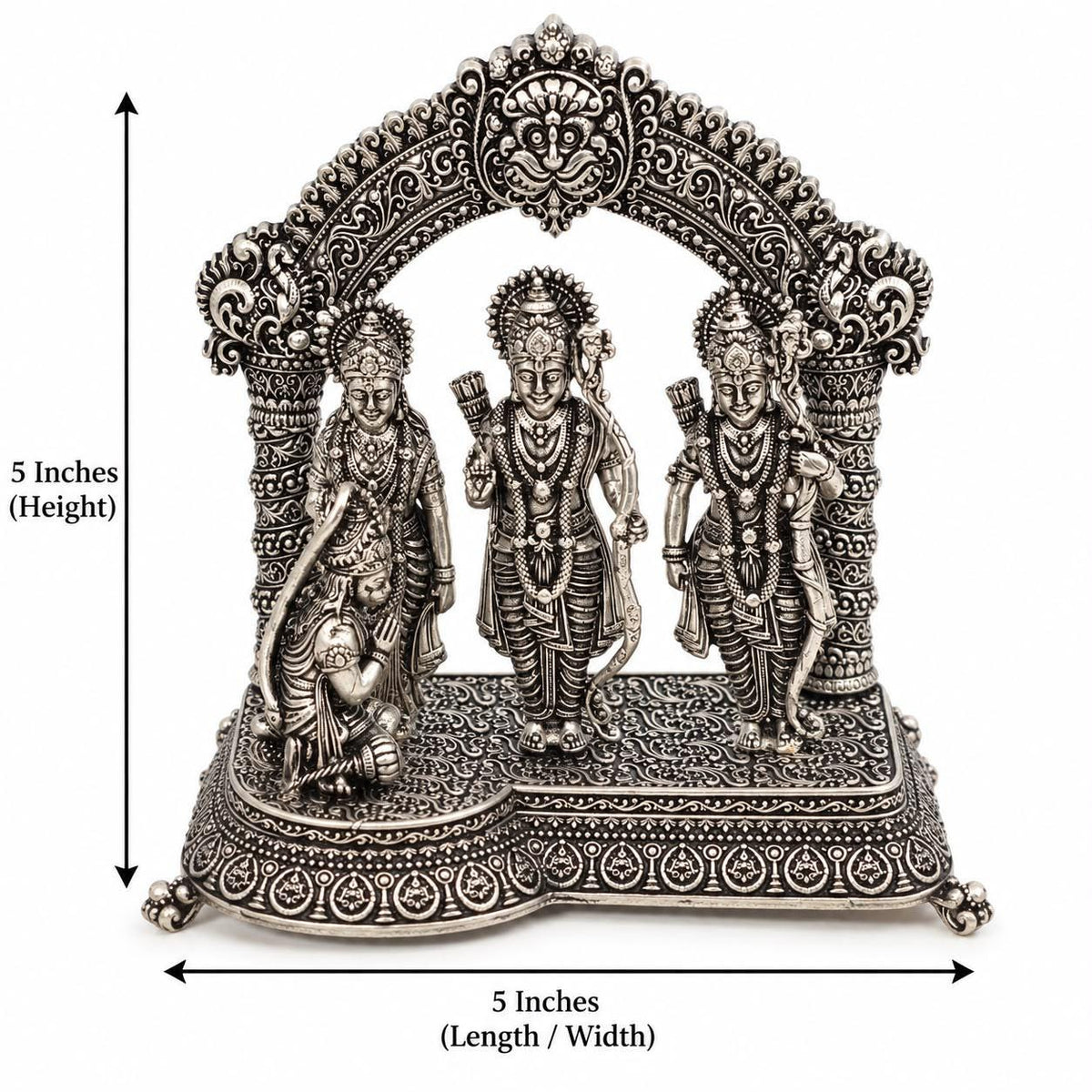 Silver Plated Ram Darbar Murti, 5x5 Inch Idol, Hindu Temple Decor