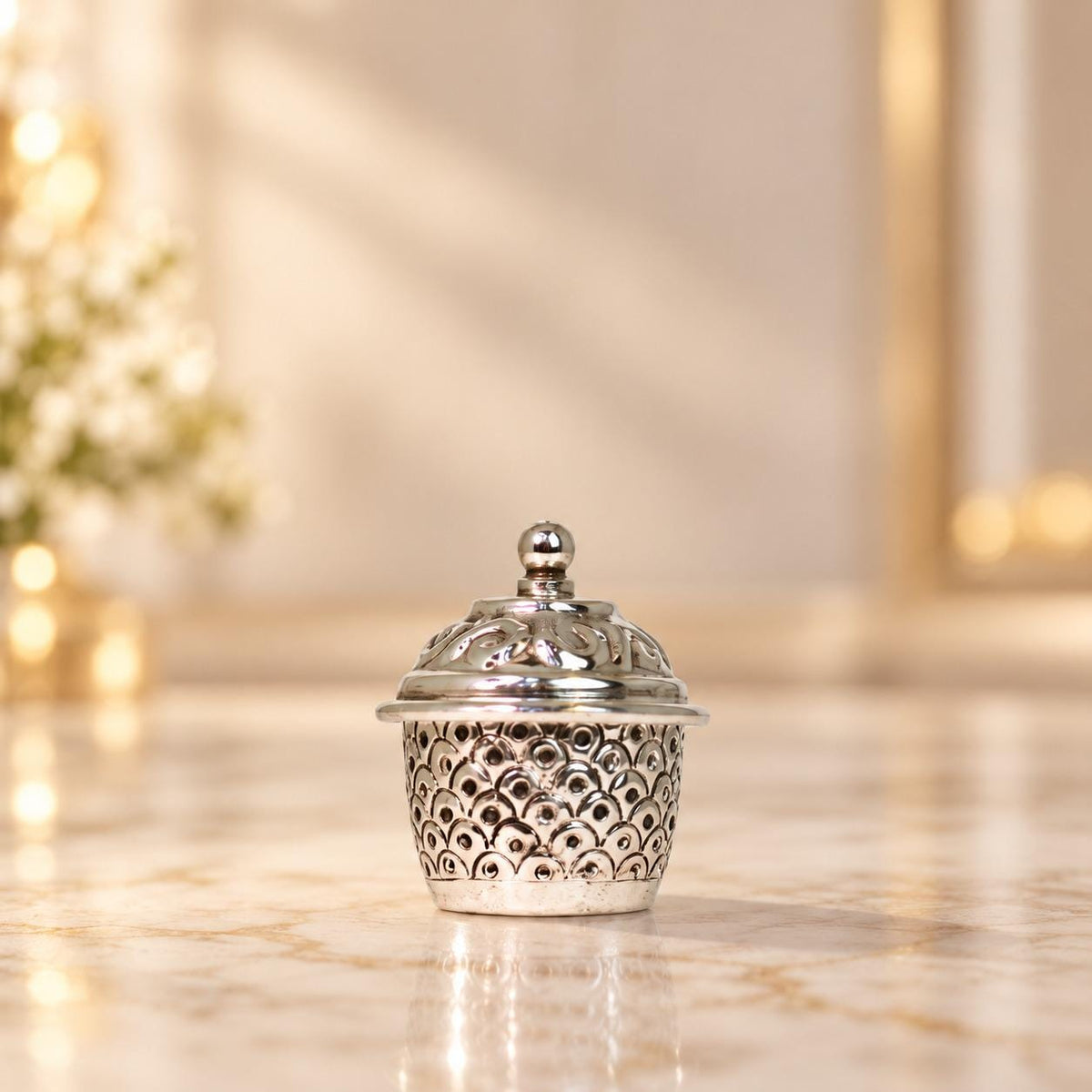 Handcrafted German Silver Kumkum Box, Antique Sindoor Dani, Wedding Gift (2.5*2 Inch), pooja use, triknets , party favors.