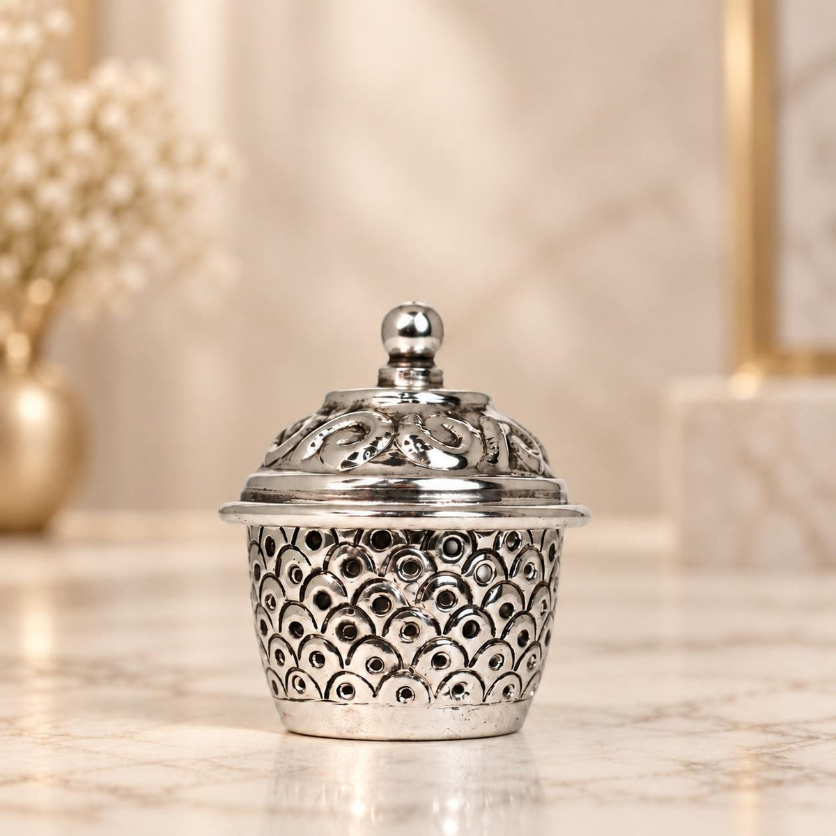Handcrafted German Silver Kumkum Box, Antique Sindoor Dani, Wedding Gift (2.5*2 Inch), pooja use, triknets , party favors.