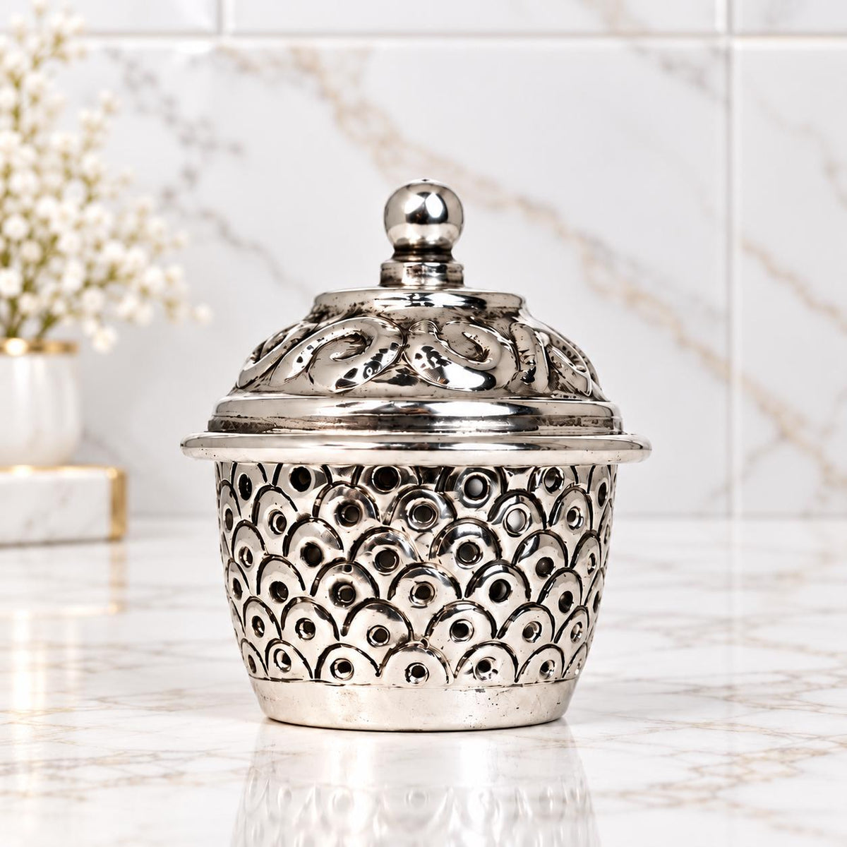 Handcrafted German Silver Kumkum Box, Antique Sindoor Dani, Wedding Gift (2.5*2 Inch), pooja use, triknets , party favors.