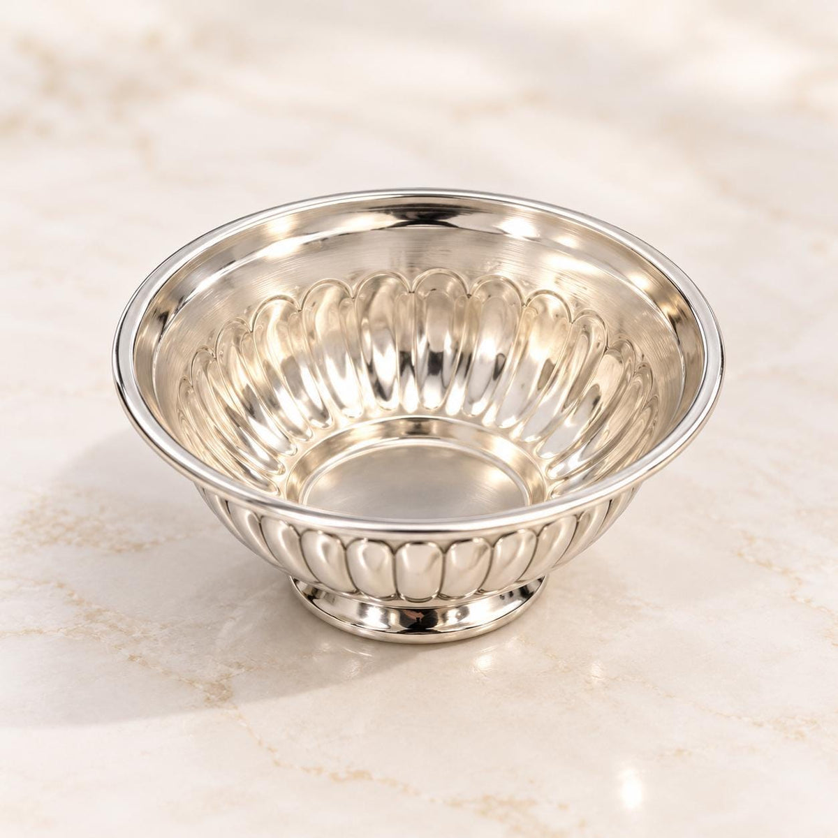 Handcrafted German Silver Pooja Thali Plate Bell Set with Ghungroo, Intricate Engraved Puja Plate with Diya , Diwali Worship Plate