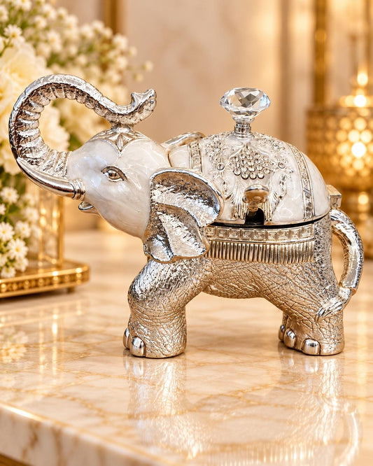Silver Plated Elephant Sugar Bowl, Pearl White Enamel, Wedding Gift (12cm)