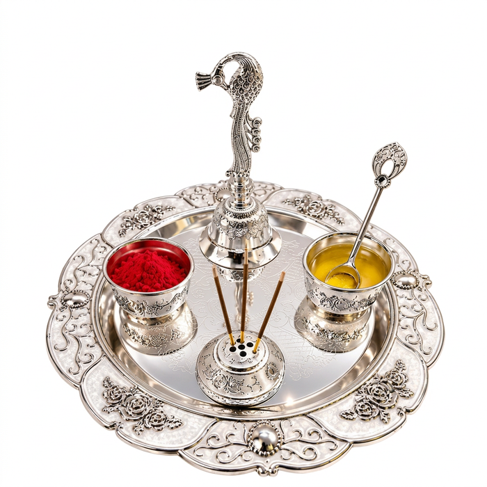 Floral Engraved Pooja Thali